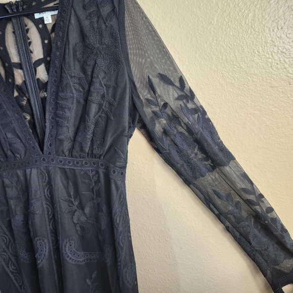 Wild Honey Womens |M| Black Lace Long Sleeve Deep V Dress - Picture 5 of 9